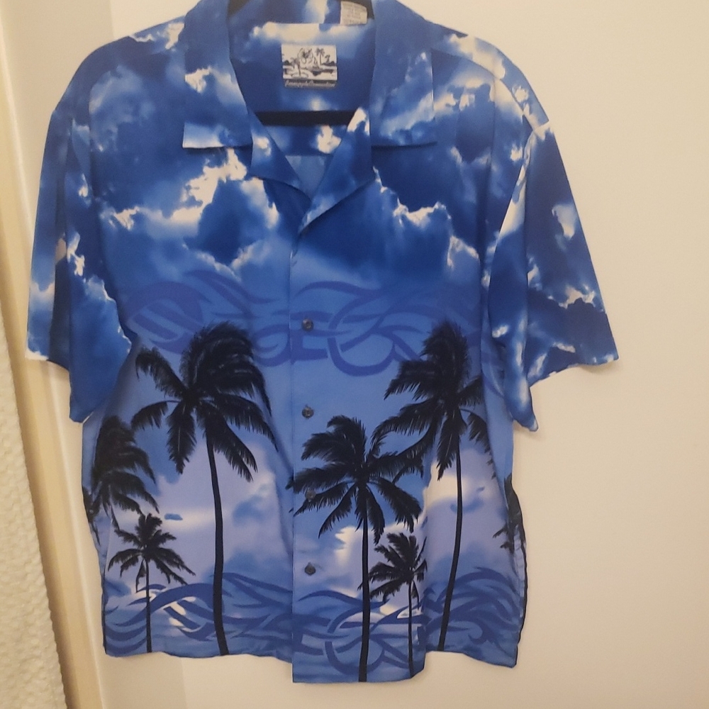 Tropical Blue Palm Tree Men's Casual Shirt